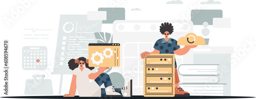 A collect of SEO stars. Synchronization and security of information capacity concept. Trendy style, Vector Illustration
