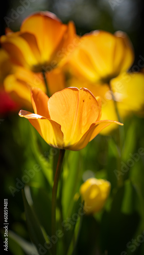 Beautiful yellow garden tulips