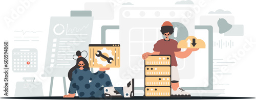 A collect of SEO stars. Synchronization and security of information capacity concept. Trendy style, Vector Illustration