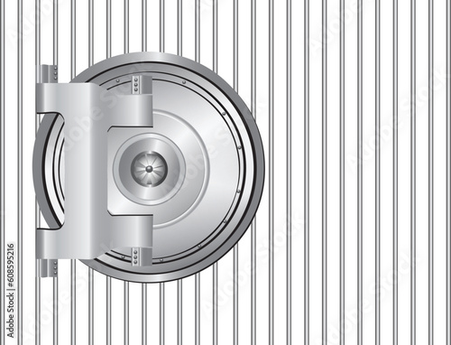 Round steel bank door on the lattice. Vector illustration.