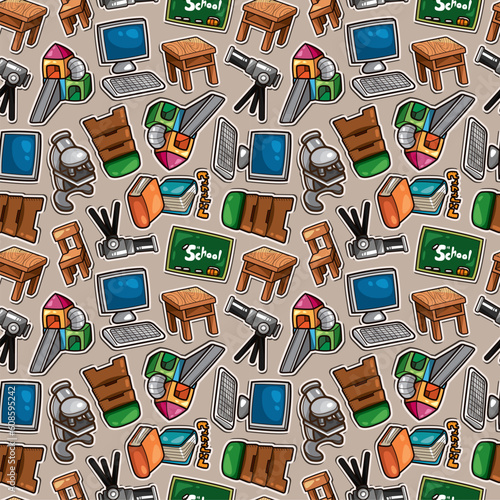 Cartoon school icons seamless pattern