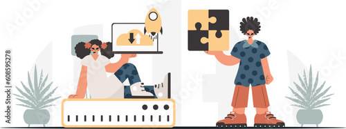 A collect of SEO stars. Synchronization and security of information capacity concept. Trendy style, Vector Illustration