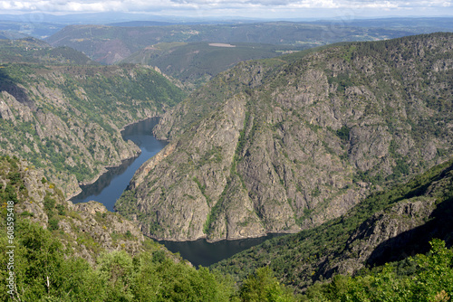 Aerial view of Canyons of the Sil river in the Ribeira Sacra zone of Galicia in springtime since cabezoas viewpoint. Ourense, Spain. photo