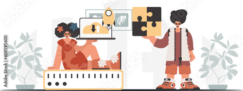 A collect of SEO stars. Synchronization and security of information capacity concept. Trendy style, Vector Illustration