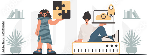 A collect of SEO stars. Synchronization and security of information capacity concept. Trendy style, Vector Illustration