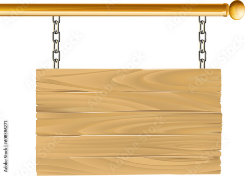 Illustration of a wooden sign hanging suspended from a brass metal pole