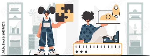 A collect of SEO stars. Synchronization and security of information capacity concept. Trendy style, Vector Illustration