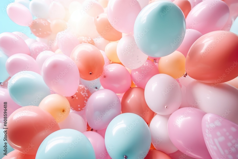 custom made wallpaper toronto digitalBeautiful background with pastel pink and blue balloons. Concept of happiness, joy, birthday. Generative AI