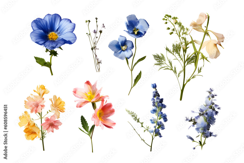 Collection of flower isolate on transparent background. Generative AI