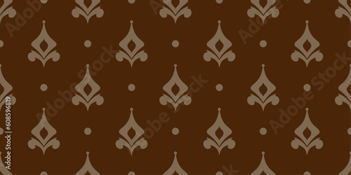 Vintage seamless pattern with gold royal lily. Brown color background. Luxury coloured template for fabric or wrapping. Textile design. Stylish background for cards. Endless pattern. Retro ornament.