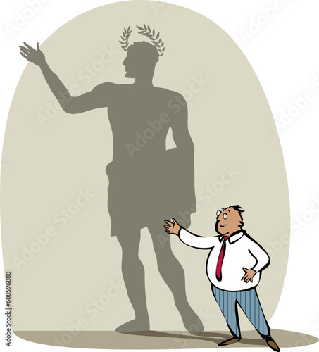 Vector illustration of a businessman and his shadow as a roman emperor