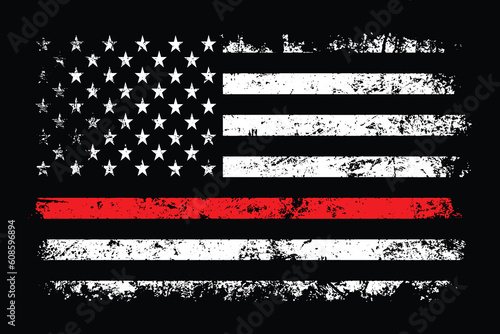 Thin Red Line USA Flag. Distressed American Firefighter Support Flag.