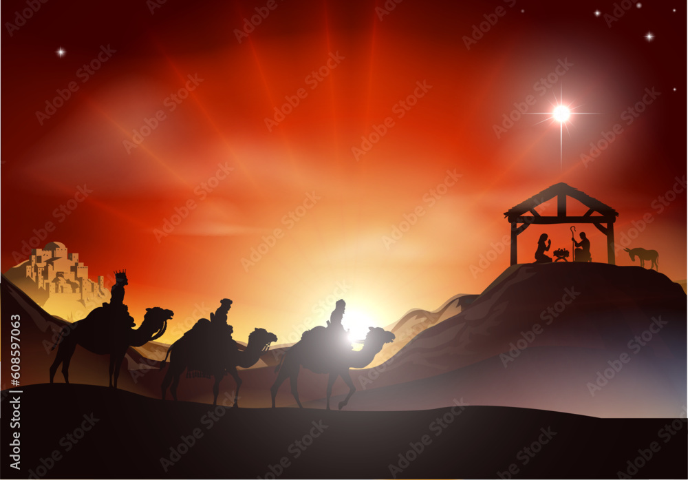 Fototapeta premium Traditional Christian Christmas Nativity scene with the three wise men