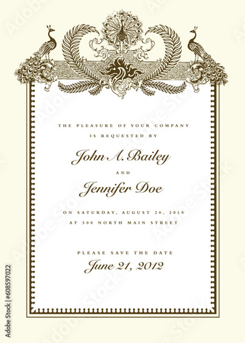 Vector Ornate Peacock Frame. Vector ornate frame. Easy to edit. Perfect for invitations or announcements.
