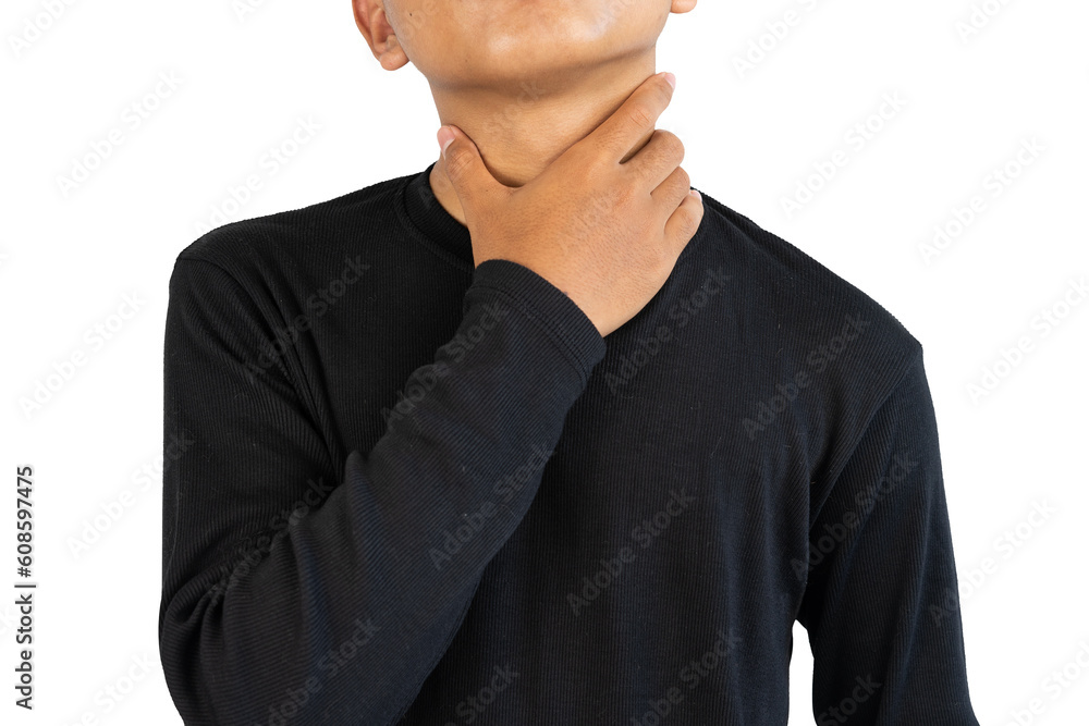 Man holding sore neck isolated Man holding sore neck isolated