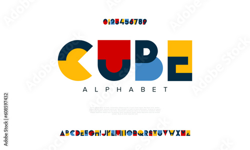 Cube abstract digital technology logo font alphabet. Minimal modern urban fonts for logo, brand etc. Typography typeface uppercase lowercase and number. vector illustration