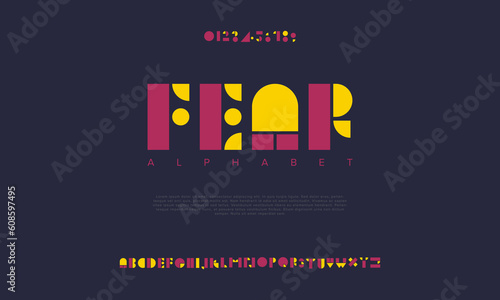 Fear abstract digital technology logo font alphabet. Minimal modern urban fonts for logo, brand etc. Typography typeface uppercase lowercase and number. vector illustration