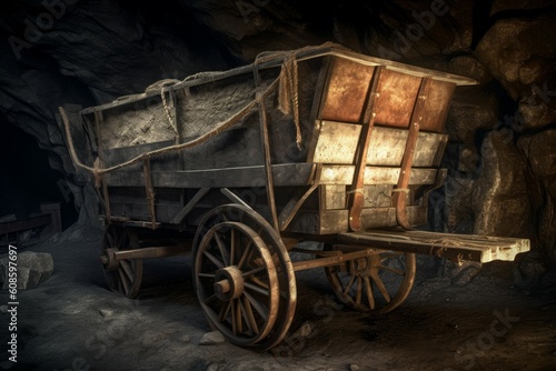 Mining cart cave. Generate Ai