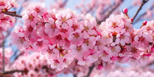 AI Generated. AI Generative. Traditional Japanese flower sakura cherry blossom tree. Graphic Art