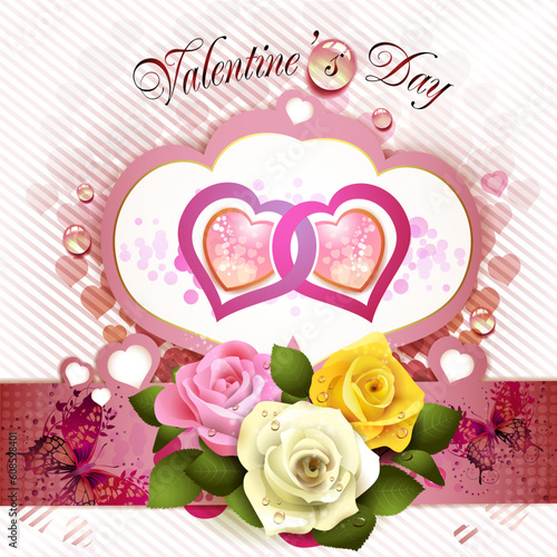 Valentine's day card with roses and butterflies