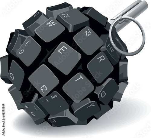 Black keyboard grenade on white background. Vector illustration
