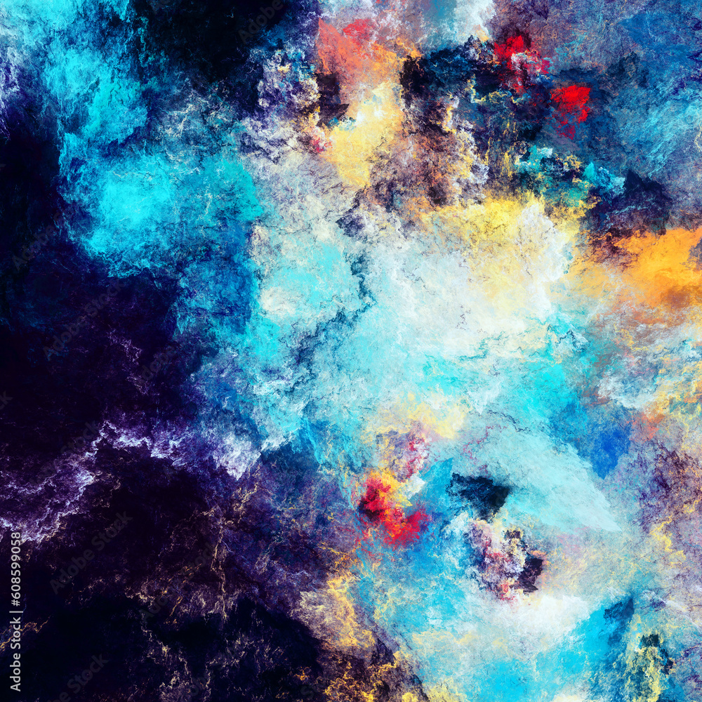 Abstract multicolor cosmos clouds. Art painting colorfur background. Modern paint pattern. Fractal artwork for creative graphic design