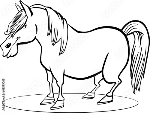 coloring page illustration of funny farm pony horse