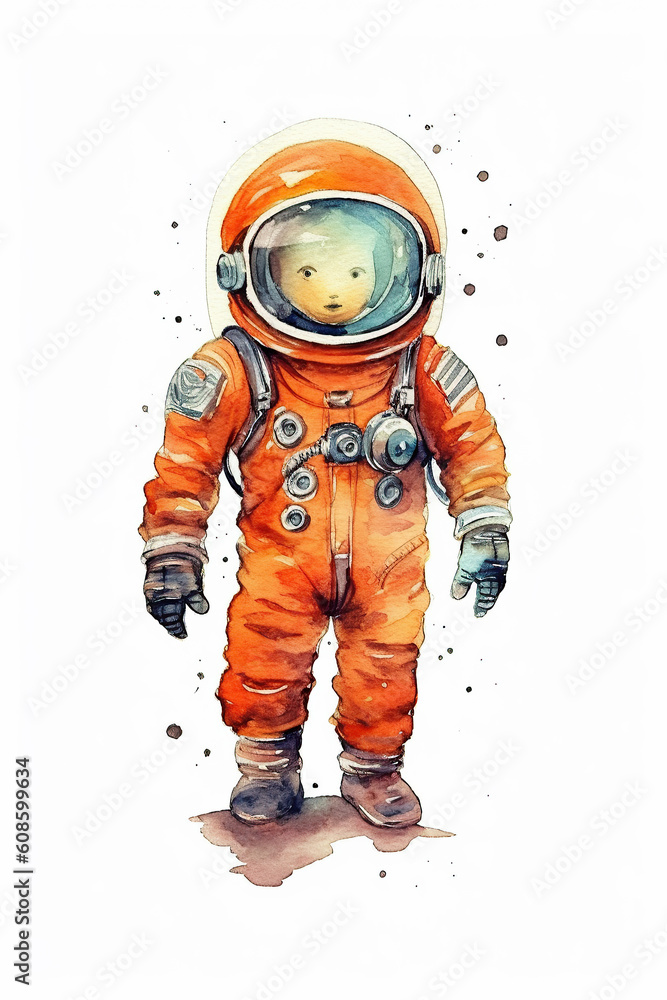 astronaut watercolor clipart cute isolated on white background