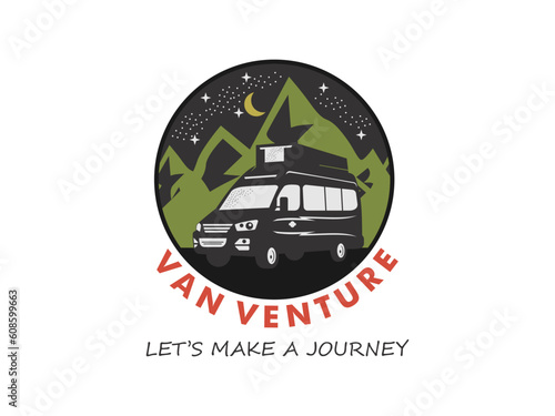 Minivan transport car logo, Van adventure logo design template