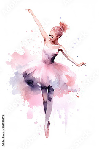 Ballerina girl dancing watercolor clipart cute isolated on white background