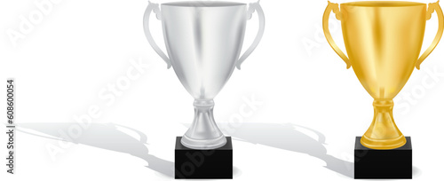Silver and Gold trophy cups vector illustration
