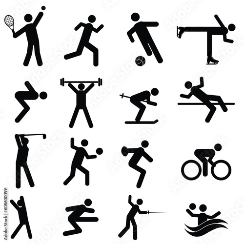 Sports and athletics icon set in black