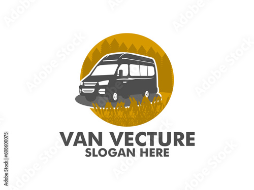 Minivan transport car logo, Van adventure logo design template
