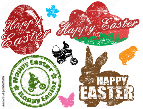 Set of isolated grunge Easter stamps on white background, vector illustration