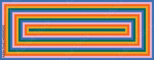Groovy abstract background with rainbow colored striped rectangles. Retro color spectrum. 60-70s style pattern with colorful lines Trendy cartoon vector backdrop. Vintage hippie stripe print