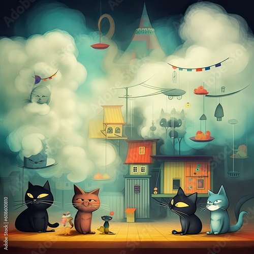 Cute Cats, Childrens Book Illustration, Generative AI photo