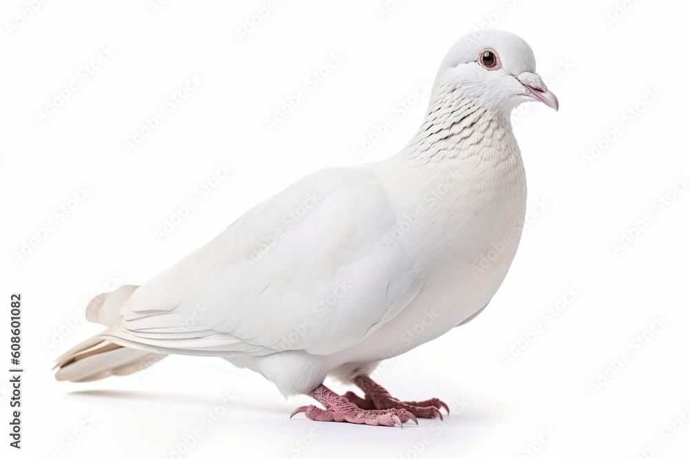 Fototapeta premium White dove isolated on white background. Generative AI