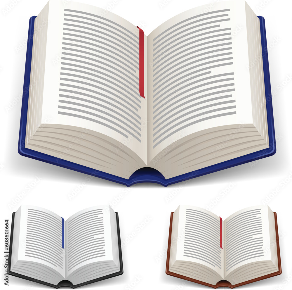 Open Books With Red and Blue Bookmark on White Background Open Books With Red and Blue Bookmark on White Background