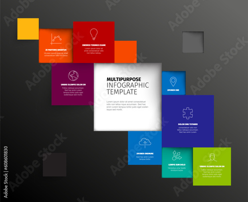 Vector dark diagonal Minimalist colorful Infographic template made from squares