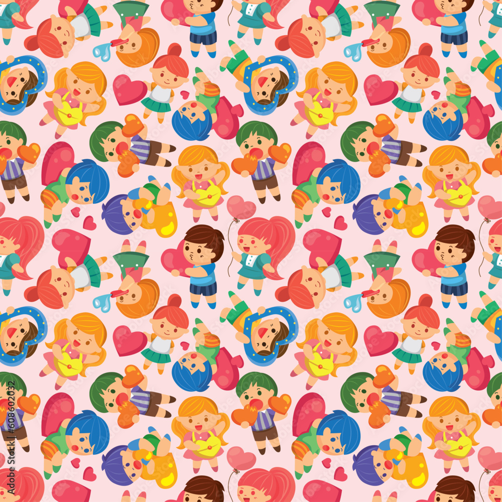 kid hug heart seamless pattern