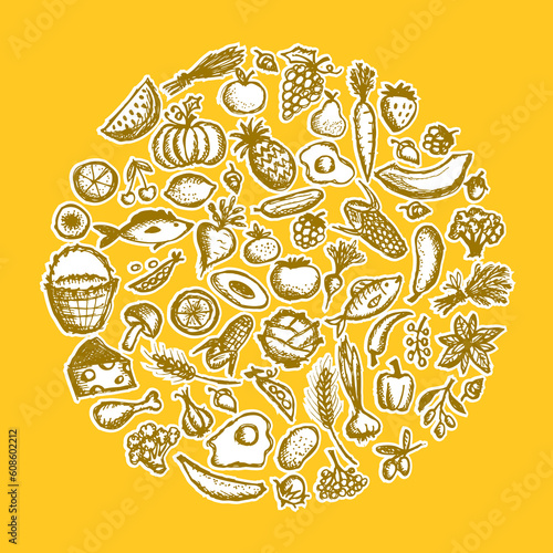 Healthy food background, sketch for your design