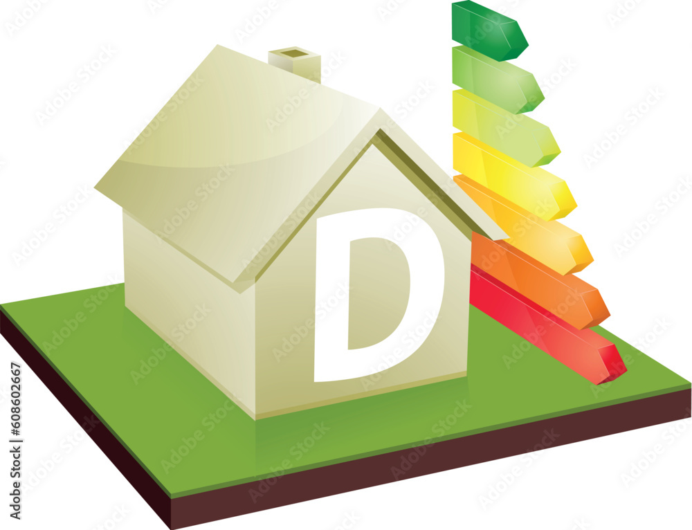 House with energy efficiency bars, showing the letter D House with energy efficiency bars, showing the letter D