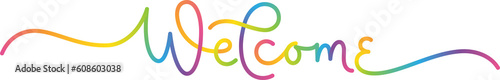 WELCOME colorful monoline calligraphy banner on transparent background