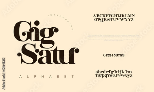 Gigsatu abstract digital technology logo font alphabet. Minimal modern urban fonts for logo, brand etc. Typography typeface uppercase lowercase and number. vector illustration