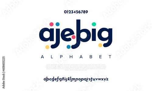 Ajebig abstract digital technology logo font alphabet. Minimal modern urban fonts for logo, brand etc. Typography typeface uppercase lowercase and number. vector illustration