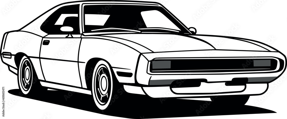 classic muscle-car icon in black and white