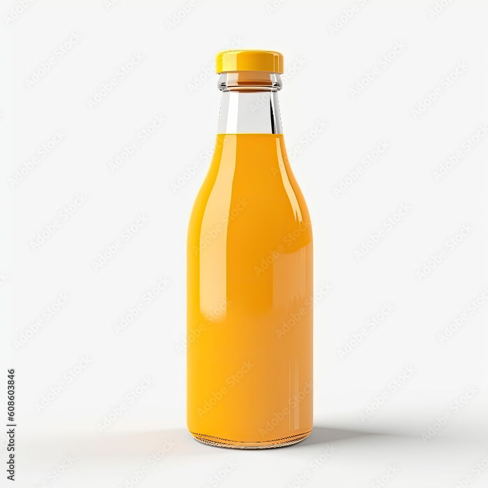 Glass bottle of orange juice. Mockup isolated on white background. Generated Ai. Glass bottle of orange juice. Mockup isolated on white background. Generated Ai.