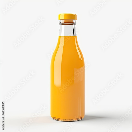 Glass bottle of orange juice. Mockup isolated on white background. Generated Ai.