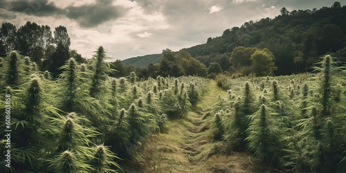 AI Generated. AI Generative. Medical weed pant cannabis marijuana field outddor farm nature wild. Graphic Art
