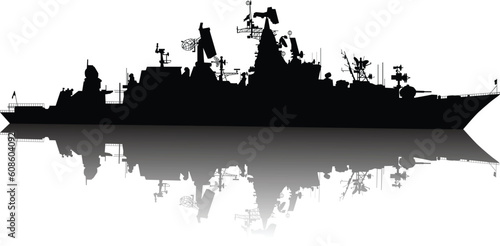 Soviet (russian) guided missile cruiser  silhouette. Vector on separate layers